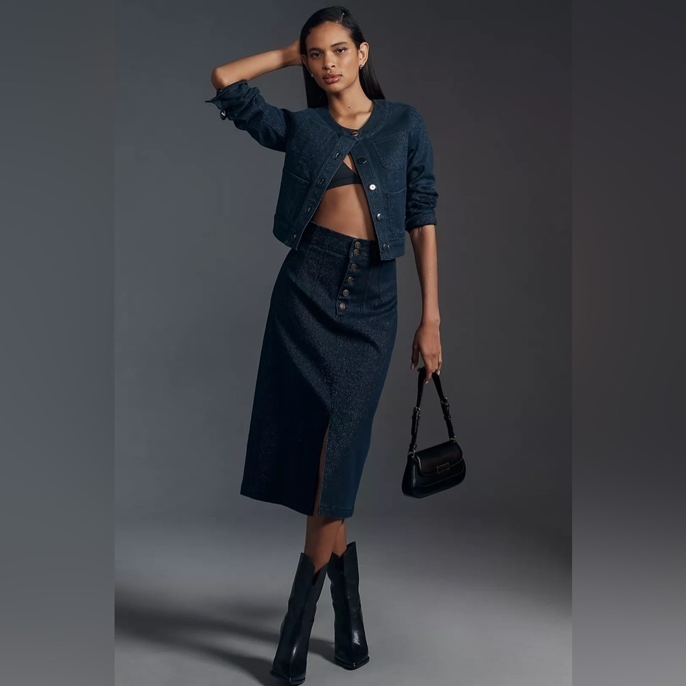 NWT! Anthropologie Pilcro Sparkle Denim Midi Pencil Skirt - multiple 🐚